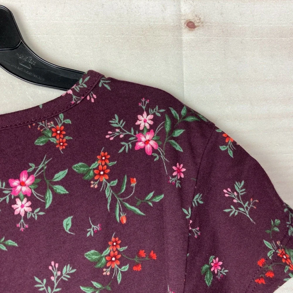 Old Navy Dress Girl XS Purple Cotton Floral Tier T-Shirt Short Sleeve Crew Neck